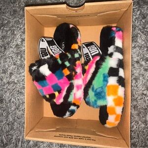Ugg Slippers Youth 1 Fluff Yeah Slide Checks Slingback Slip On Flats Multicolor